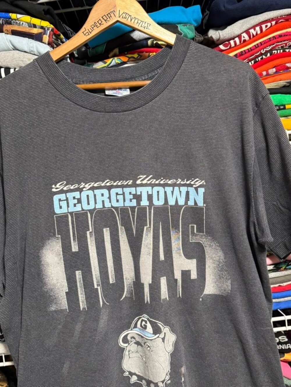 90s vintage Georgetown Hoyas dark grey striped graphic t-shirt